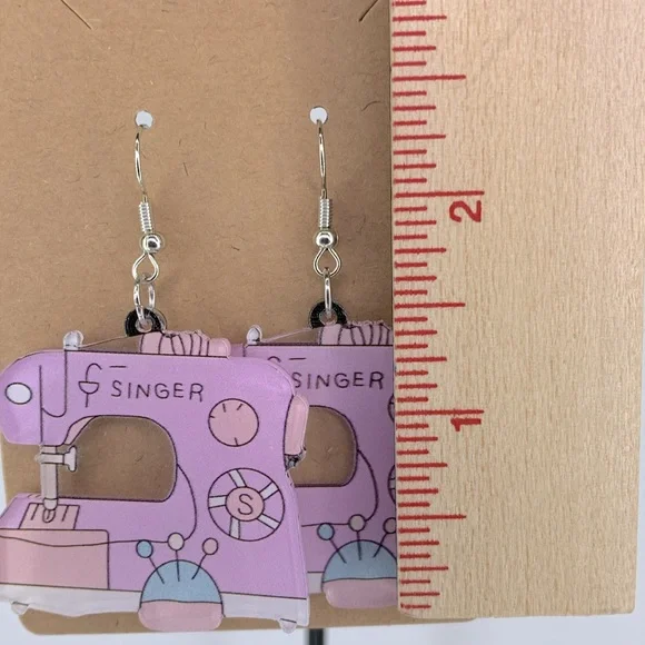 2D Acrylic Singer Sowing Machines Design Dangle Earrings Fashion Jewelry - Picture 2 of 4